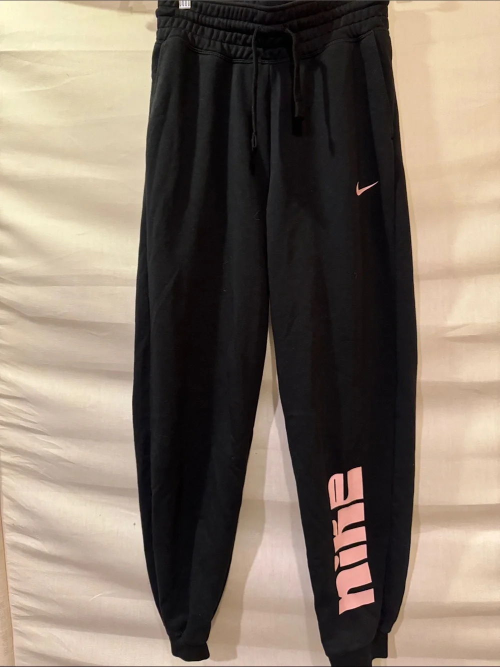 Nike Black Joggers with Pink Swoosh and Pink Leg Logo